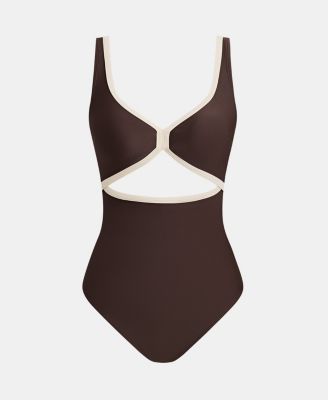 Women's Vintage V-Neck Cutout Trim One-Piece Swimsuit