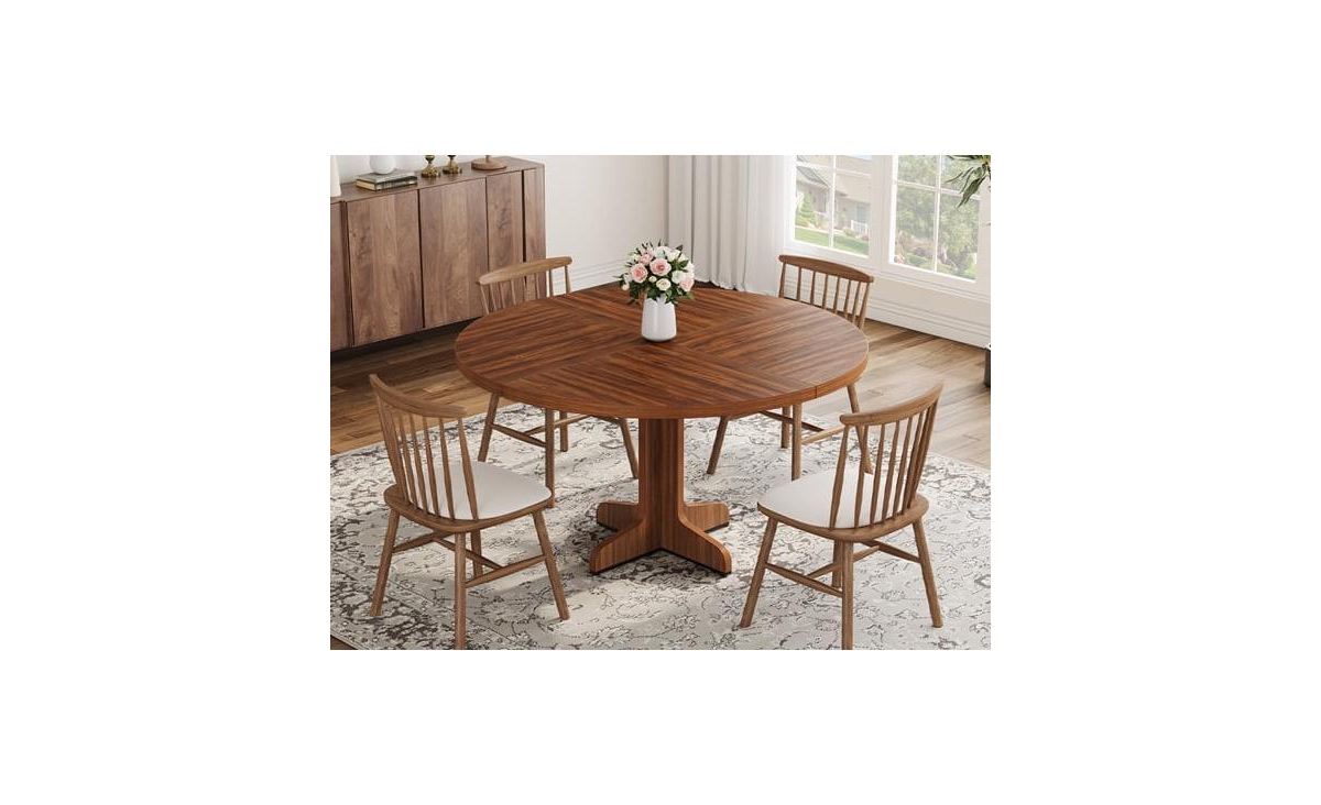 gaomon 47 Inch Round Dining Table for 4-6 People,with Wooden Tabletop and Legs