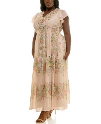 Plus Size Flutter Sleeve Tiered Maxi Dress