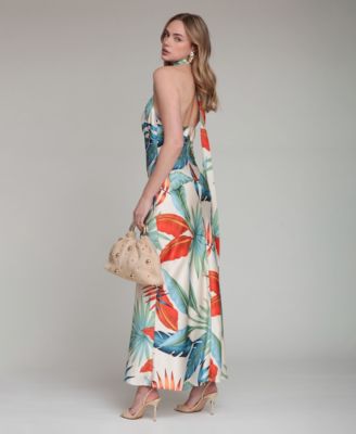 Women's Printed Halter Scarf-Tie Maxi Dress