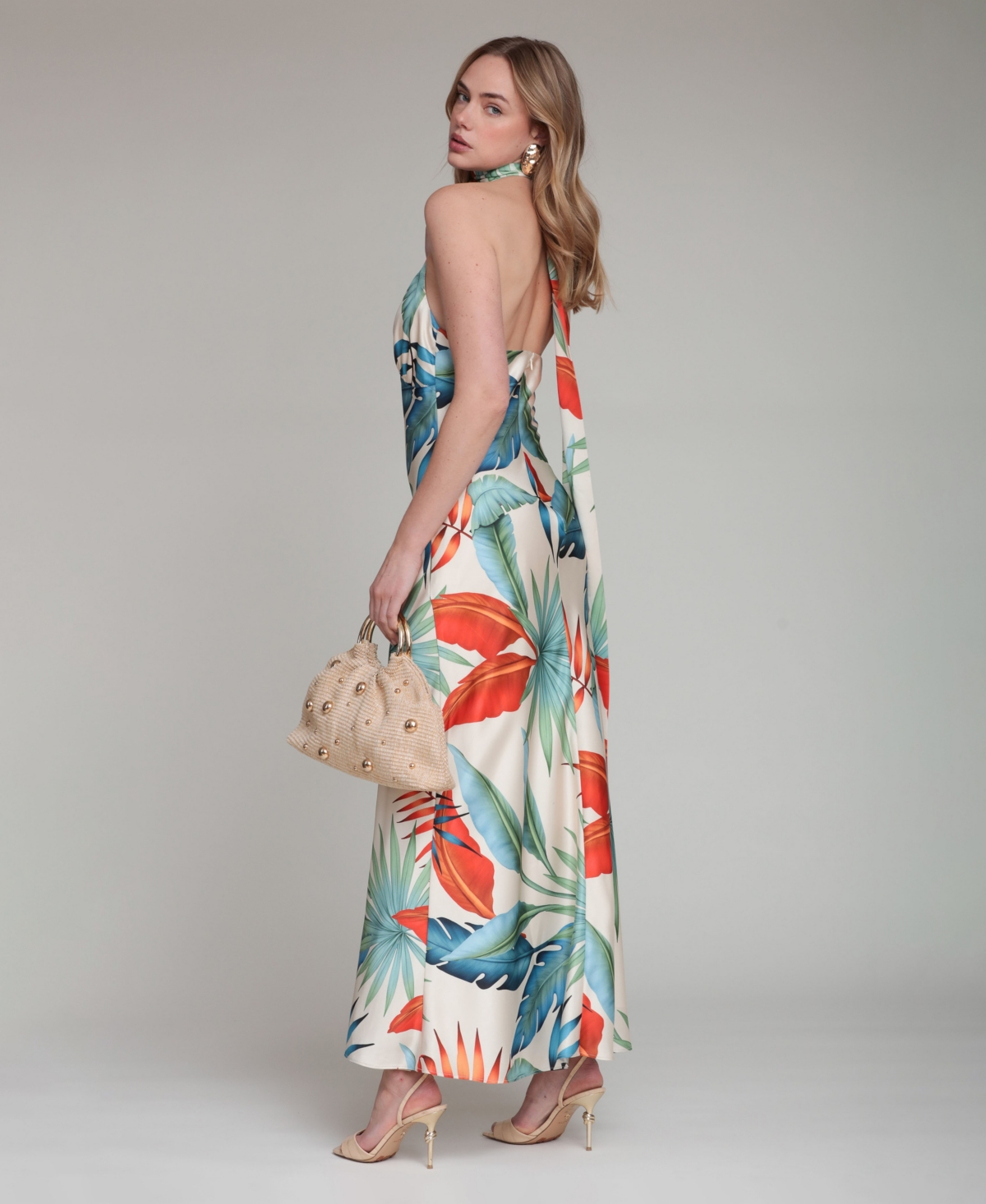 Avec Les Filles Women's Printed Halter Scarf-Tie Maxi Dress