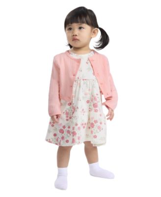 Baby Girls' Round Neck Cardigan, Dress and Bloomers, 3-Piece Set