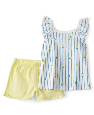 Girls' Toddler 2T-5T Lemon Striped Top & Short, 2-Piece Set