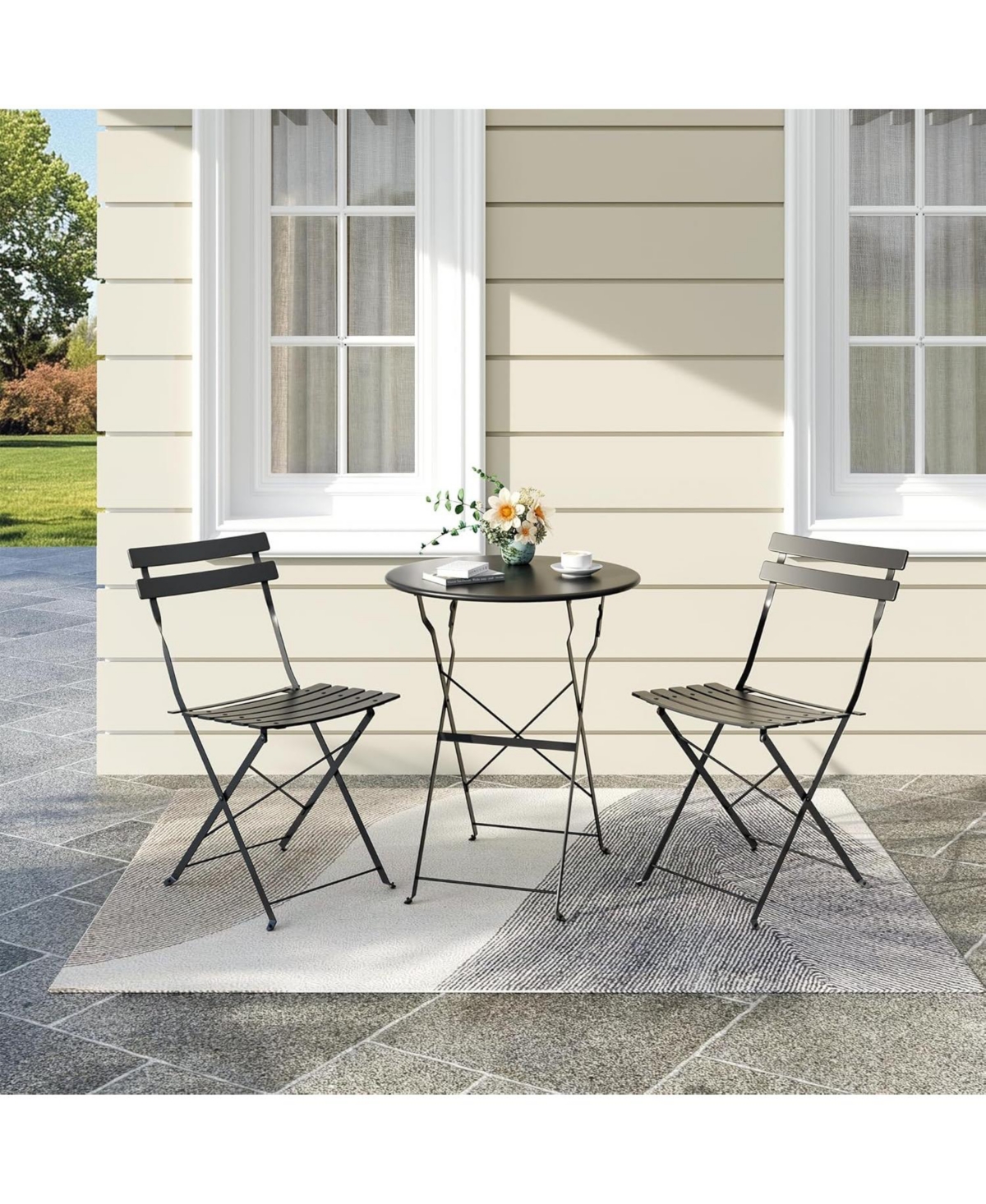 gaomon 3-Piece Patio Bistro Set, Foldable Table & 2 Chairs, Outdoor/Indoor Furniture for Patio, Balcony, Porch & Poolside.