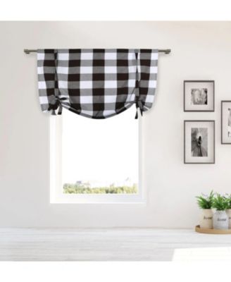 Country Farmhouse Large Buffalo Plaid Tie Up Window Curtain With Ties