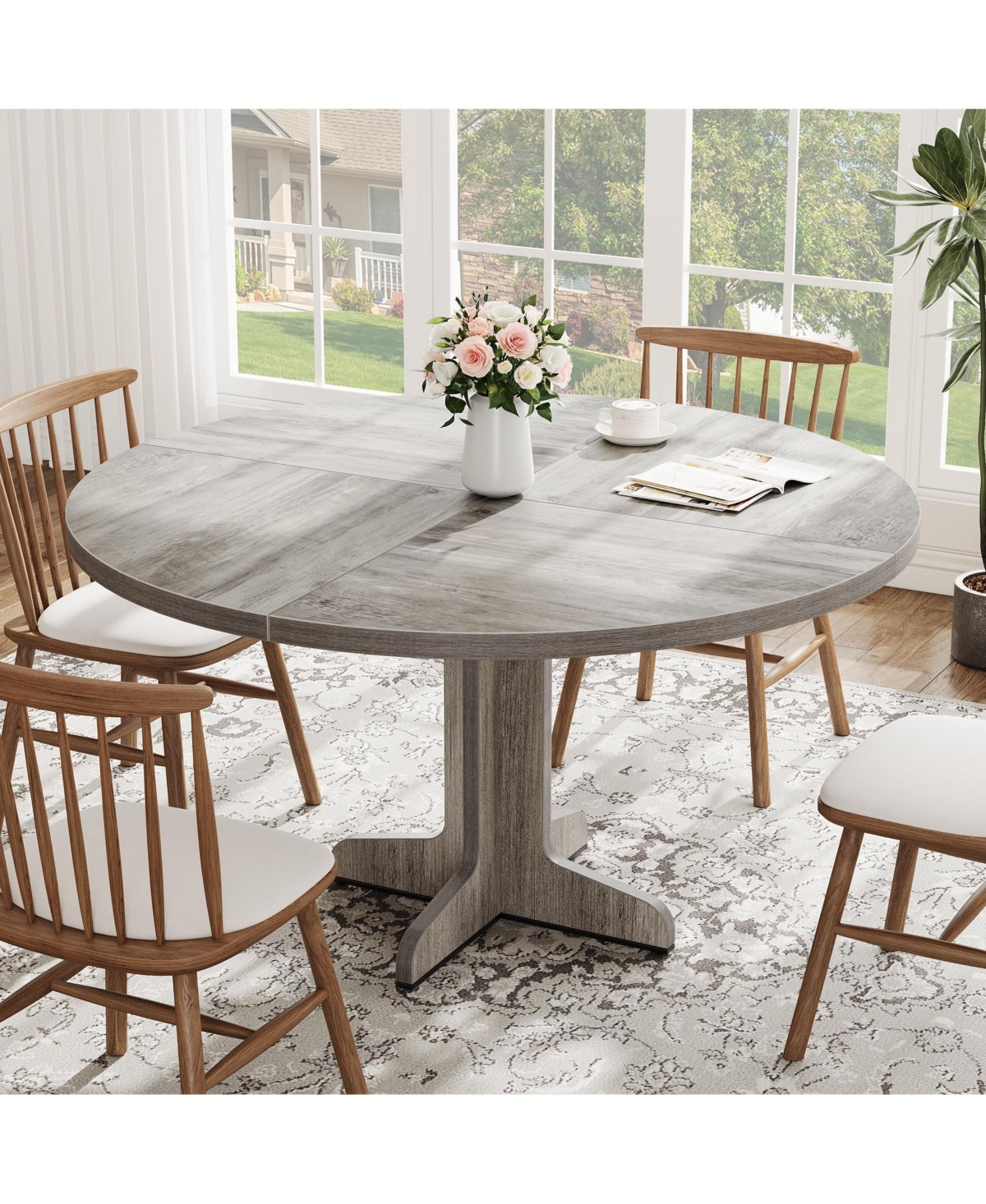 gaomon 47 Inch Round Dining Table for 4-6 People,with Wooden Tabletop and Legs(Only Table)