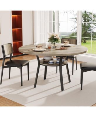 Round Dining Table for 4-6, 47 inch Wood Kitchen Table with Storage Shelf,with Metal Base,No Chairs