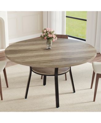 Round Dining Table for 4-6, 47 inch Wood Kitchen Table with Storage Shelf,with Metal Base,No Chairs