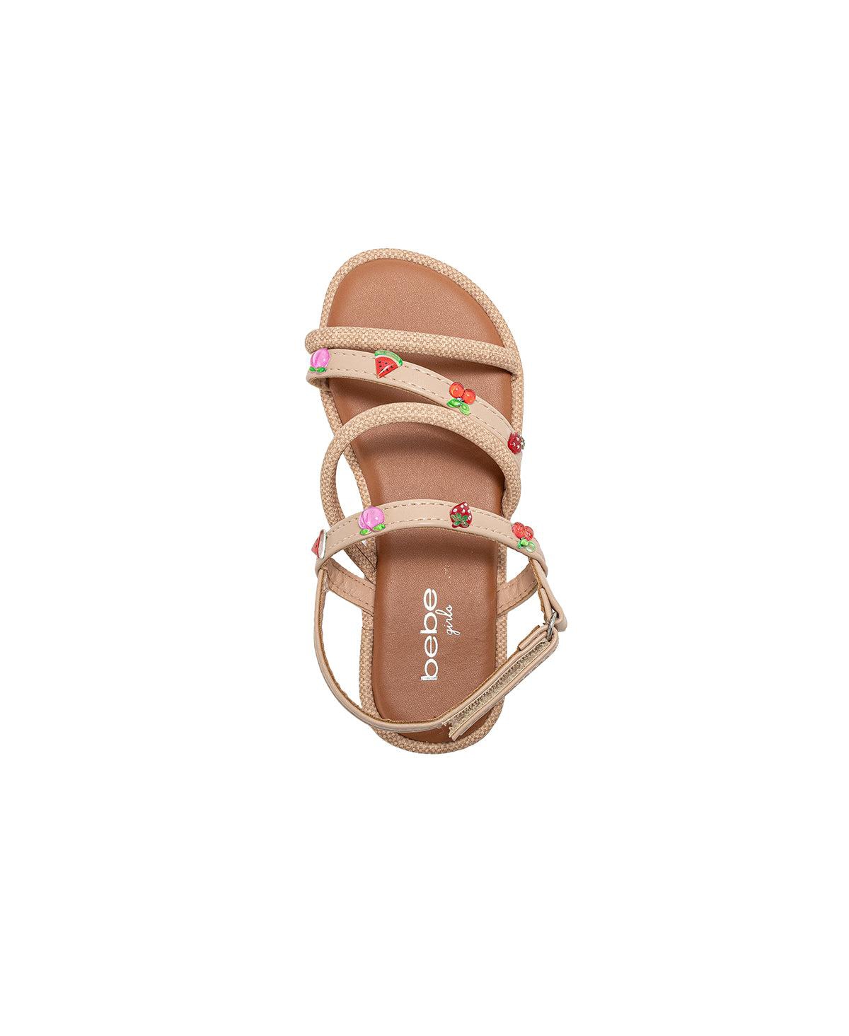 Bebe Girls Girl's Fashion Sandals – Dressy Shoes with Tiny Fruit Charms and Raffia Embossed Accents