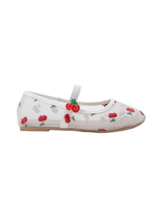 Big Girls Mesh Ballet Mary Jane Shoes - Comfortable Dress Flats with Embroidered Cherry Accents