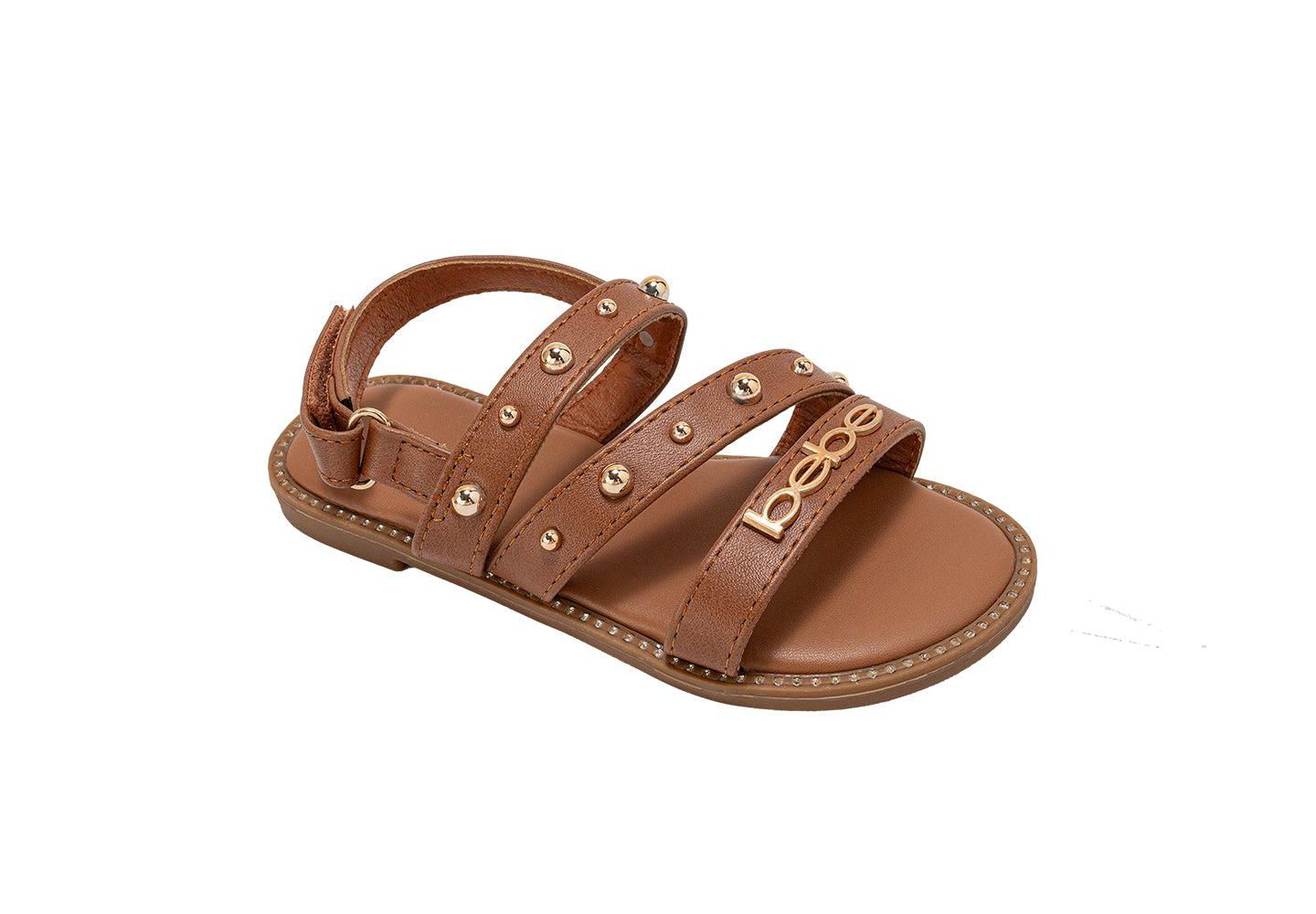 Сандалии Bebe Fashion Sandals with Dome Stud Logo hw для девочек, цвет: Коньячный — фото 1