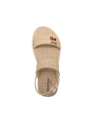 Girls PCU Sandal with Embossed Woven and Fruit Charm