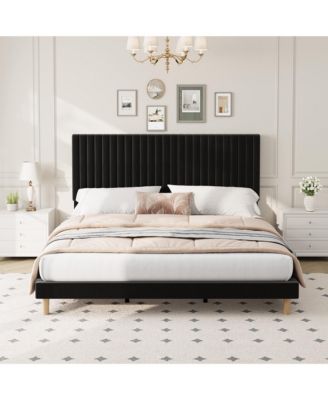 Upholstered Platform Velvet Bed Frame with Headboard,Strong Wooden Slats Support