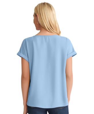 Petite Short-Sleeve Button Detail Top