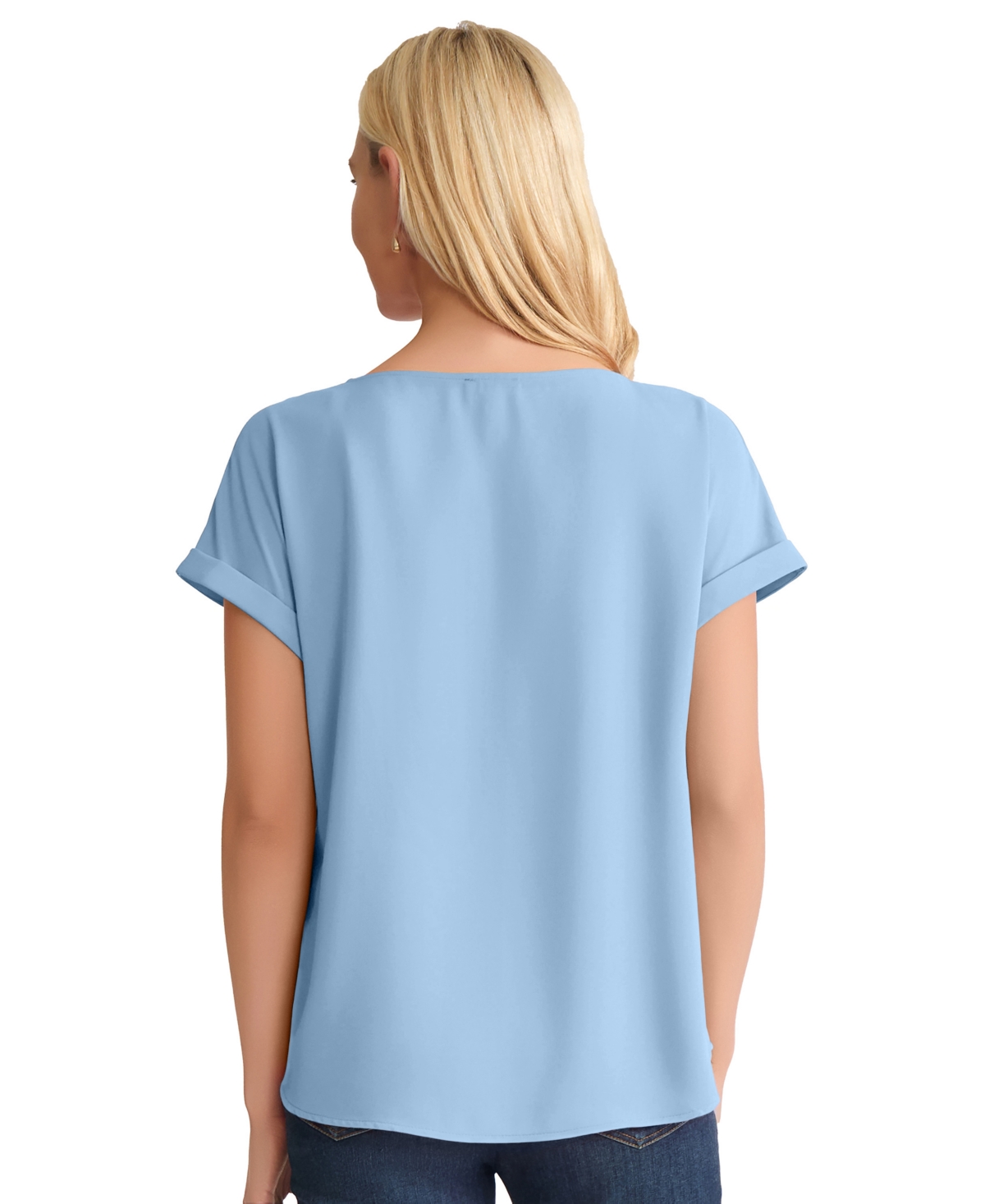 Jones New York Petite Short-Sleeve Button Detail Top