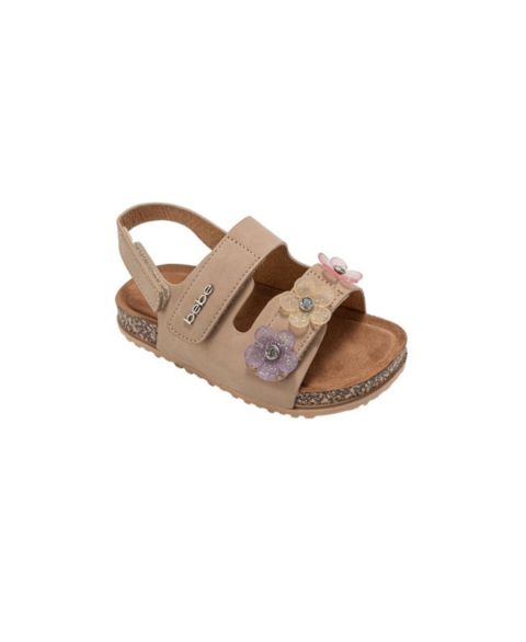 Сандалии Bebe Footbed Slide Sandals - Sparkle Finish with Glitter Flower Detail для девочек, цвет: Рыжевато-коричневый