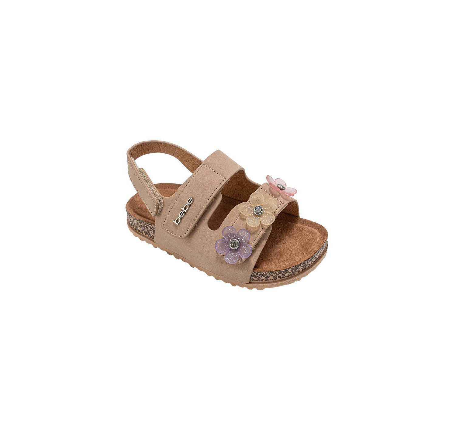 Little Girls Footbed Slide Sandals - Sparkle Finish with Glitter Flower Detail