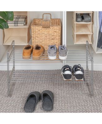 Stackable Two-Tier Metal Shoe Rack for Closet Storage, Silver