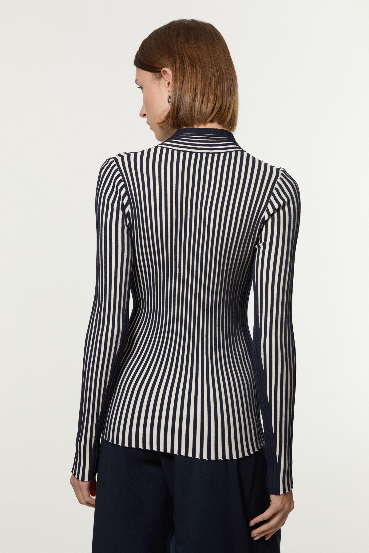 Karen Millen Women's Stripe Fitted Long Sleeve Knitted Top