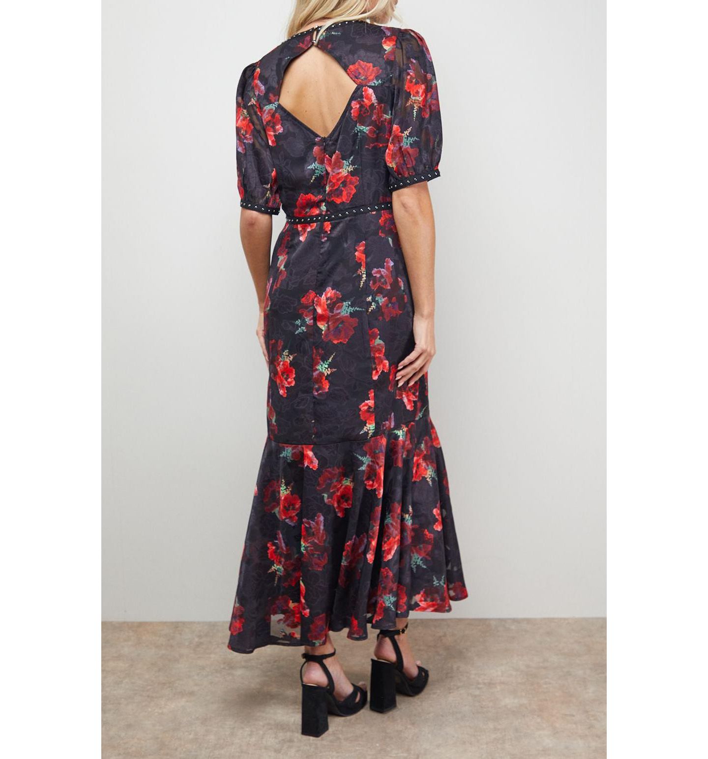 Женское платье Oasis Floral Stud Trim Puff Sleeve Midi, цвет: С принтом — фото 8