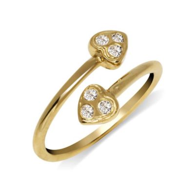 Solid 10K Gold Cubic Zirconia Cubic Love Heart Bypass toe ring