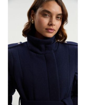 Women's Wool High Neck Puffer Belted Midi Coat