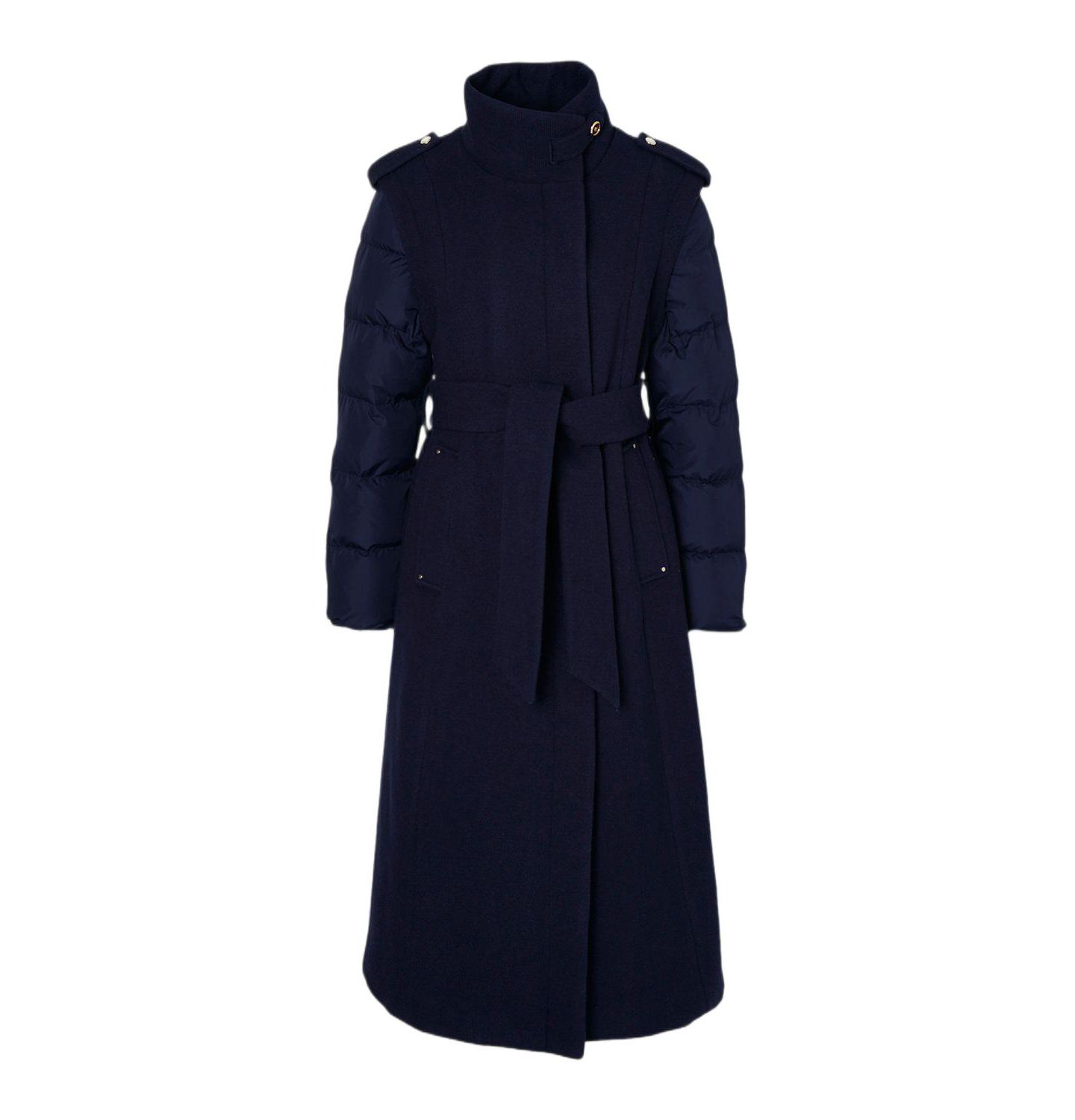 Женская куртка Karen Millen Wool High Neck Puffer Belted Midi, цвет: Тёмно-синий — фото 3