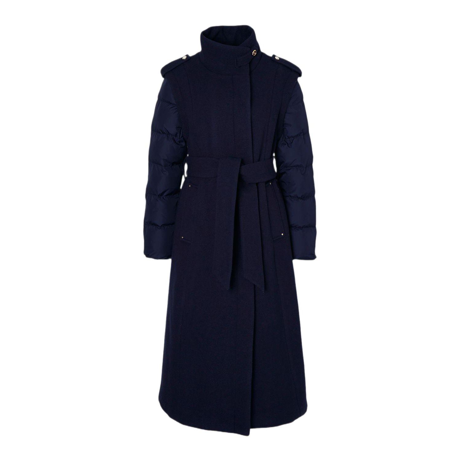 Women's Wool High Neck Puffer Belted Midi Coat