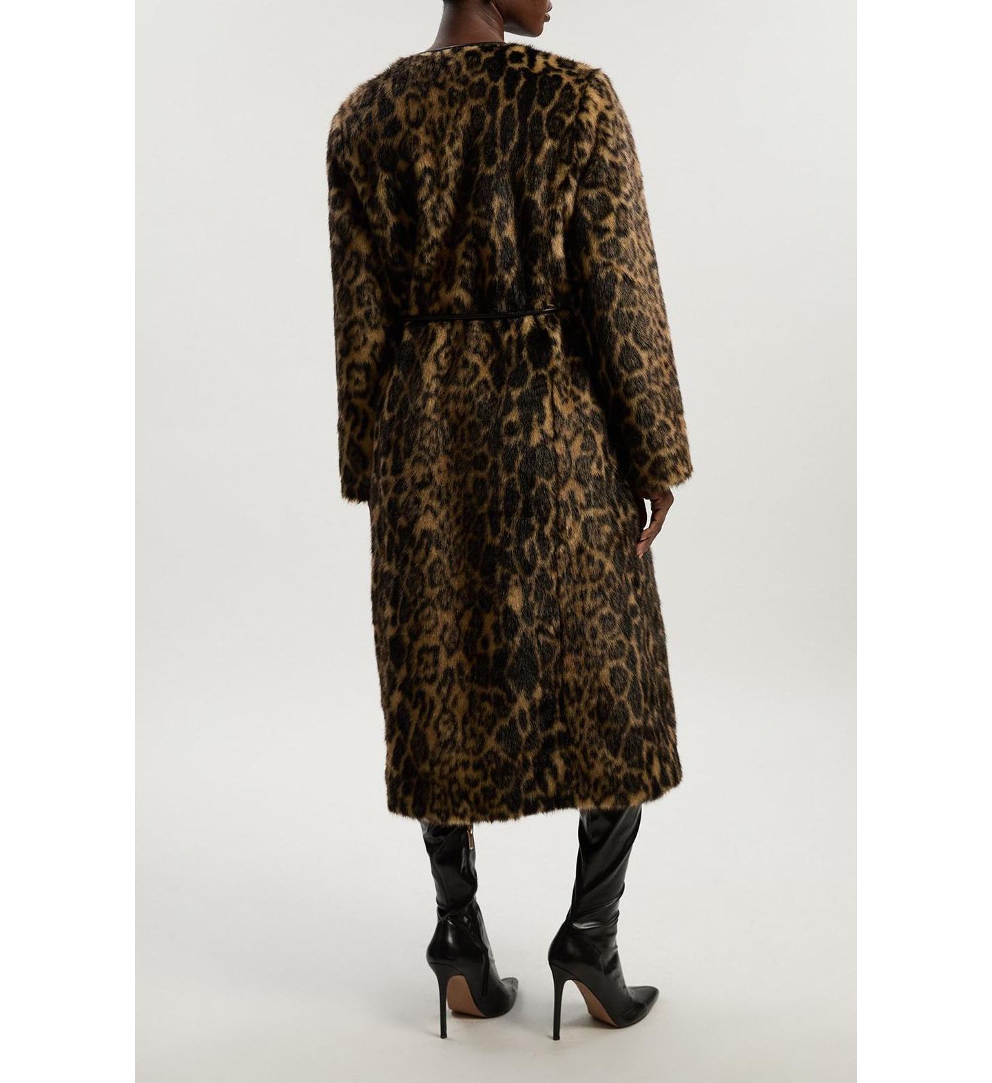Женское пальто Karen Millen Faux Fur Collarless Tie Belted Midi — фото 8