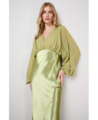 Women's Satin Chiffon Mix V Neck Midaxi Dress