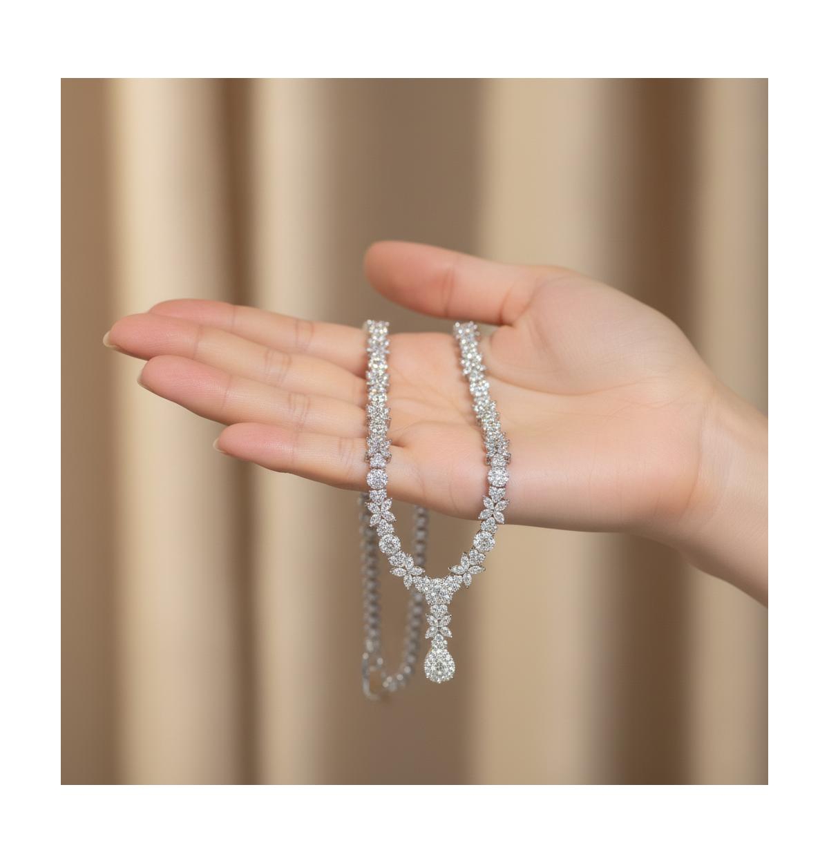 Genevive Chic Sterling Silver White Gold Plated Cubic Zirconia Drop Necklace