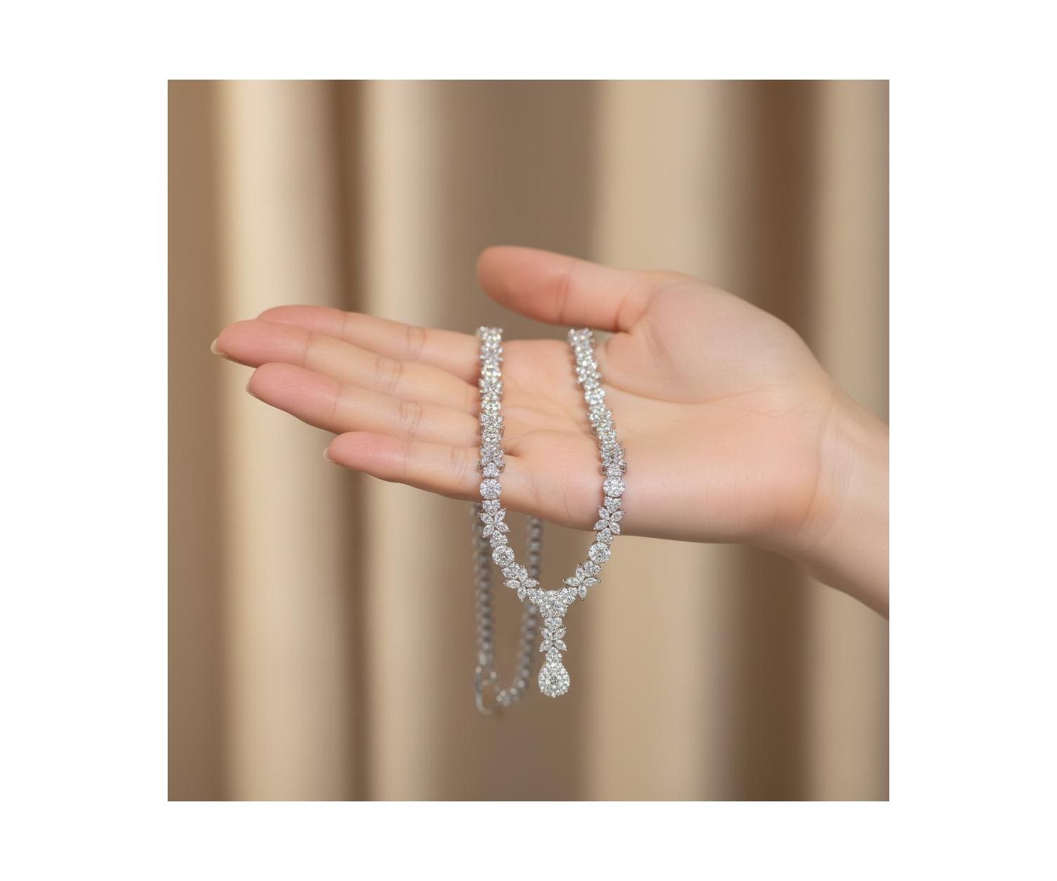 Elegant White Gold Plated Floral Cluster CZ Statement Necklace