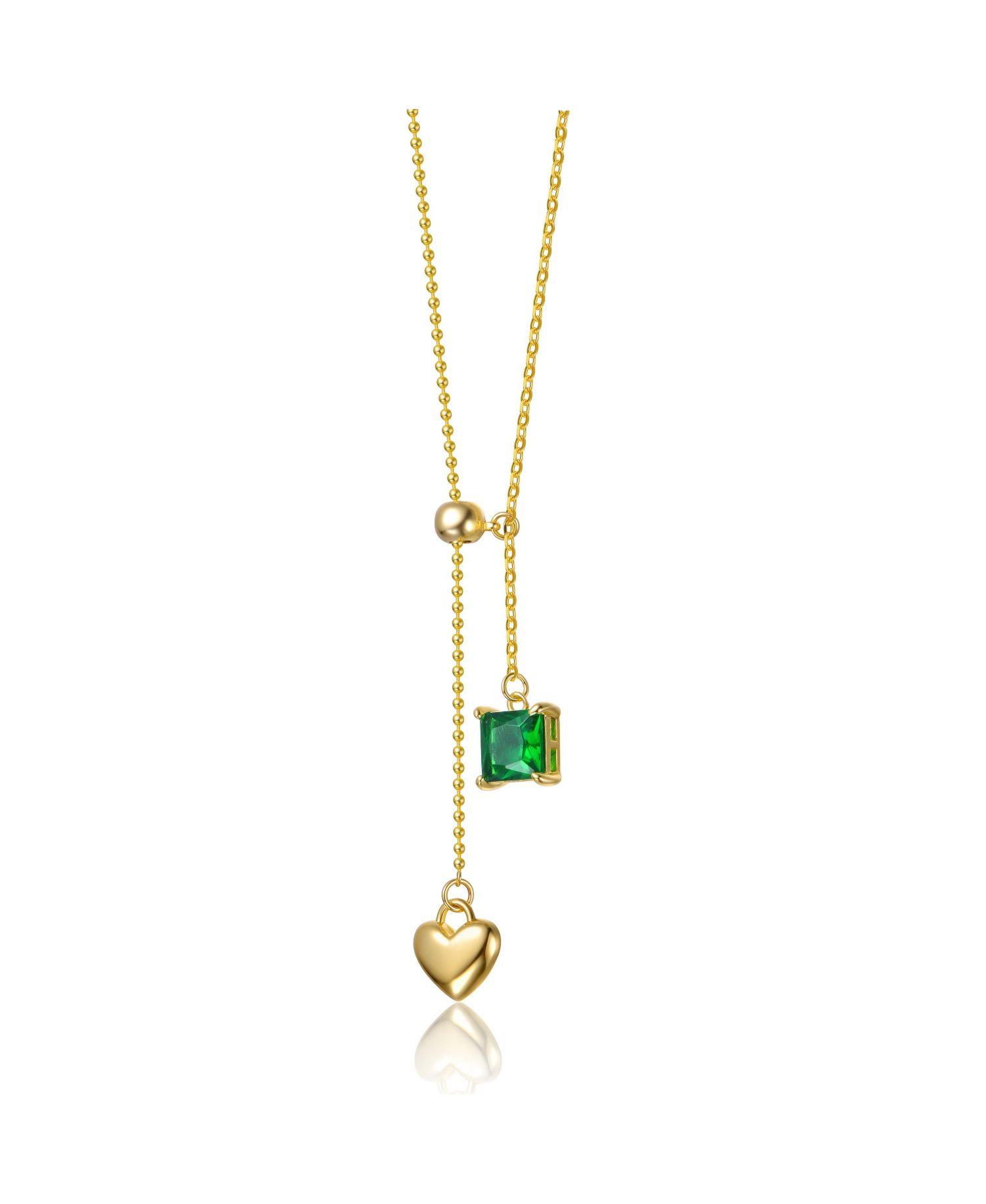 Dainty 14K Gold Plated Heart & CZ "Y" Drop Lariat Necklace
