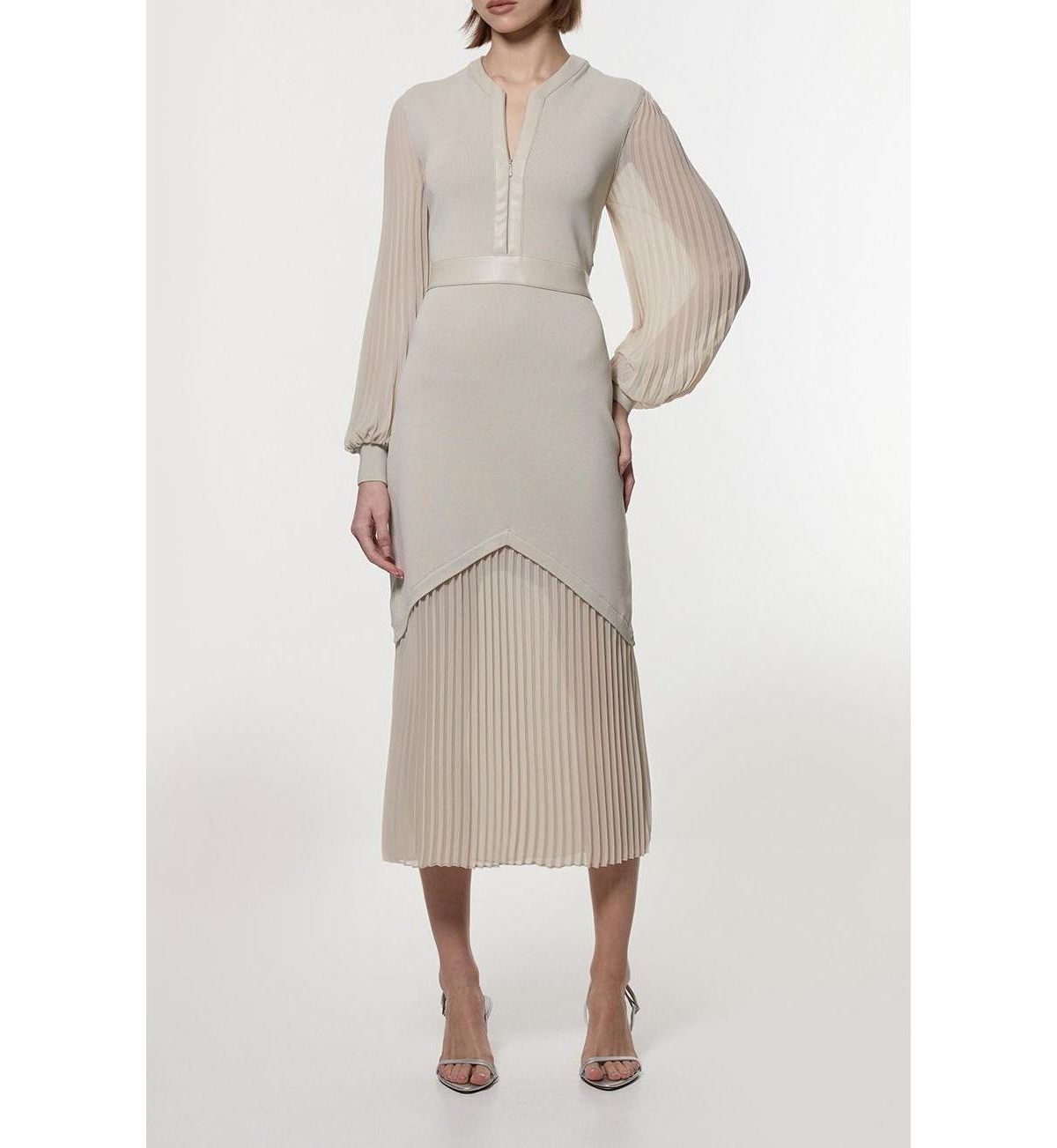 Karen Millen Women's Woven Sleeved Pleated Dress