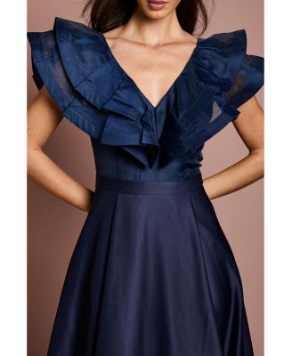 Women's Frill Shoulder Midi Dress