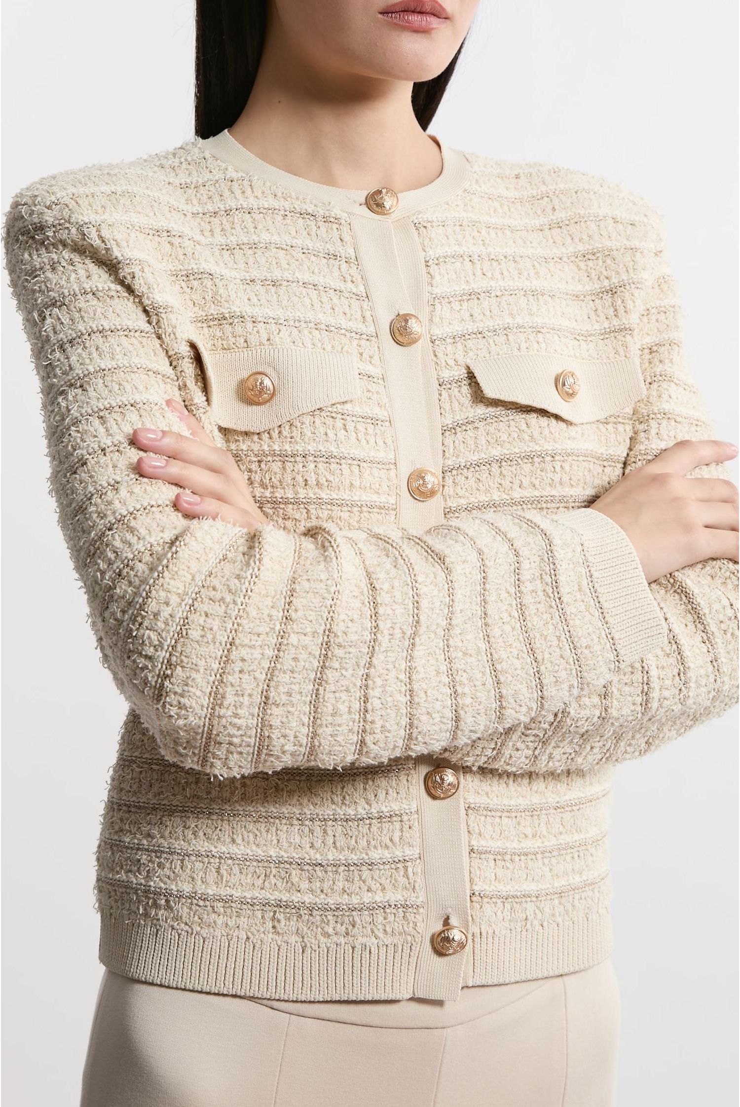 Women's Textured Military Trim Knit Jacket