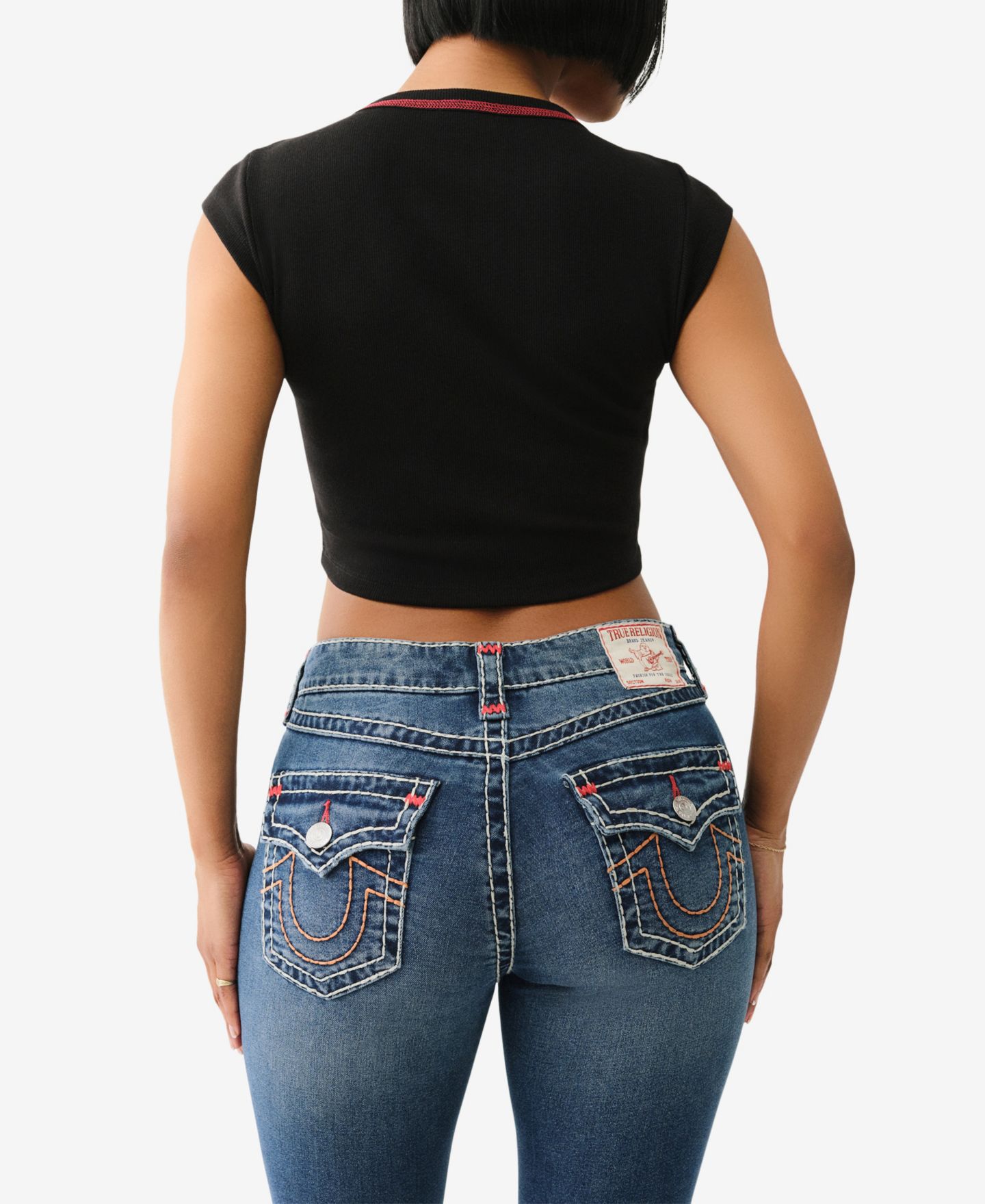 Женская футболка True Religion Contrast Stitch Buddha V-Notch, цвет: Угольно-чёрный — фото 4