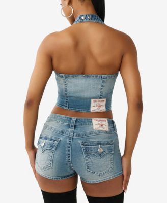 Women's Scoop Neck Denim Vest Corset Top