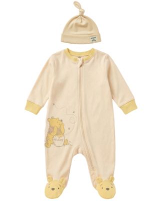 Baby Boys' or Baby Girls' Winnie the Pooh Crewneck Sleep & Play Coverall and Hat, 2-Piece Set