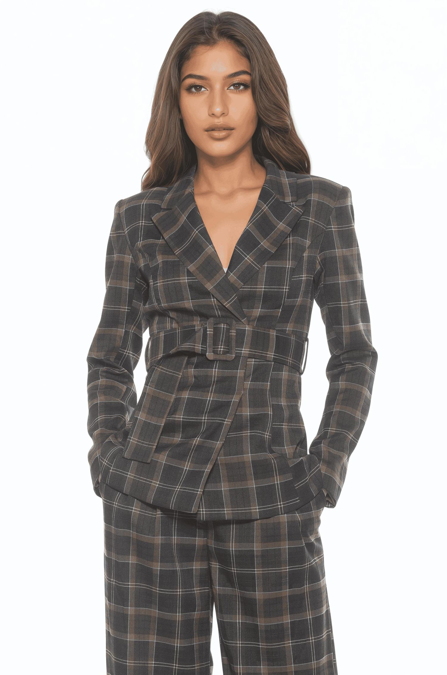 Women's Janna Plaid Long Sleeve Longline Blazer
