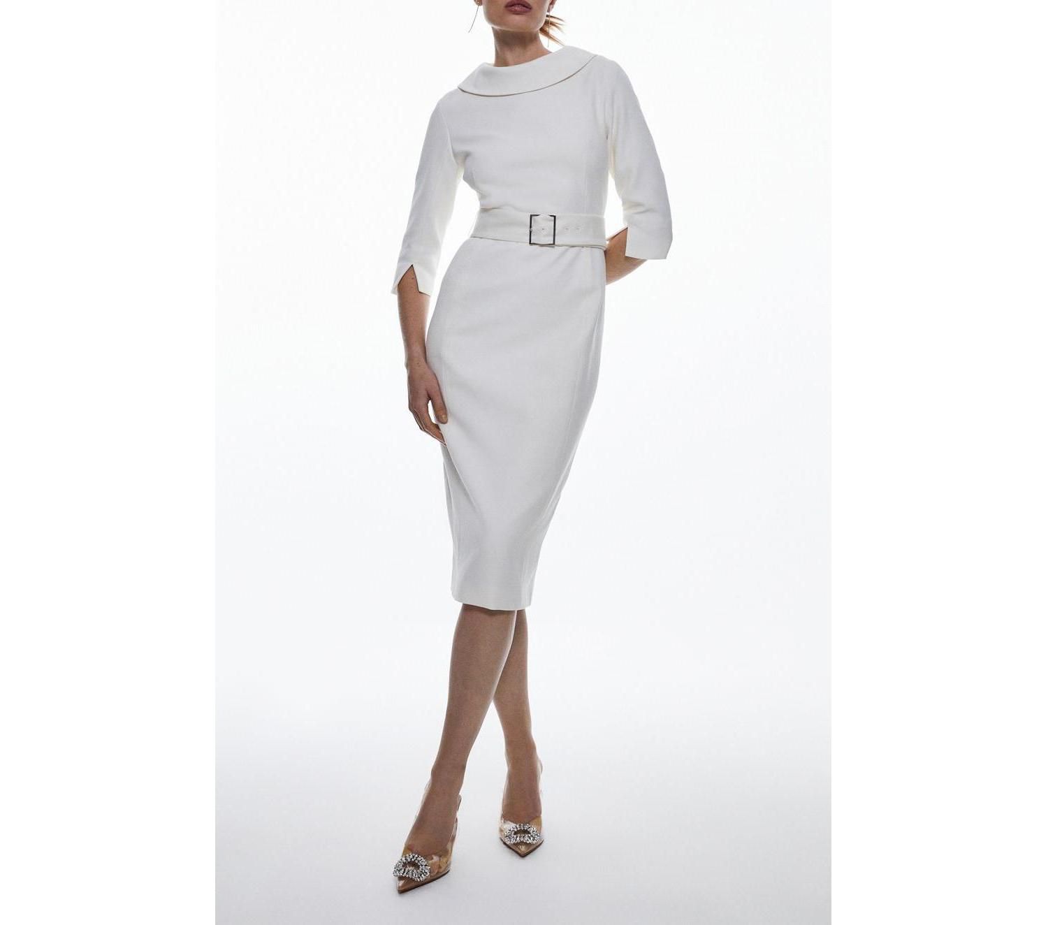 Women's Crepe Roll Neck Pencil Midi Dress