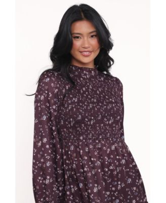 Women's Edwina Shirred Frill Long Sleeve Midi Dress