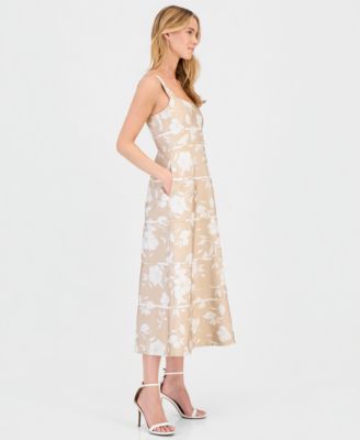 Women's Contrast-Cording A-Line Midi Dress