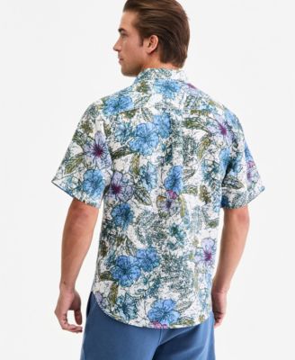 Men's Sand Linen Al Fresco Blooms Short-Sleeve Shirt