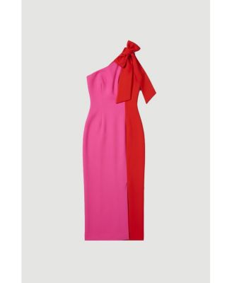 Women's Soft Tailored Bow Tie-Neck Midi Dress