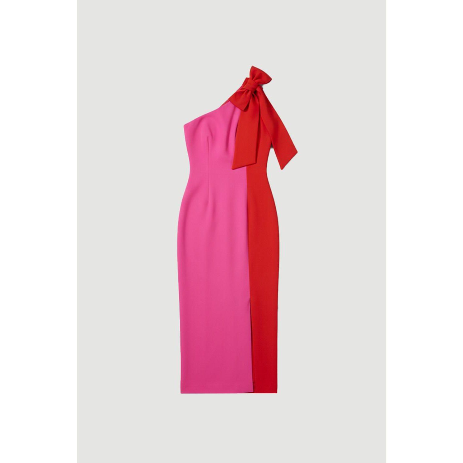 Women's Soft Tailored Bow Tie-Neck Midi Dress