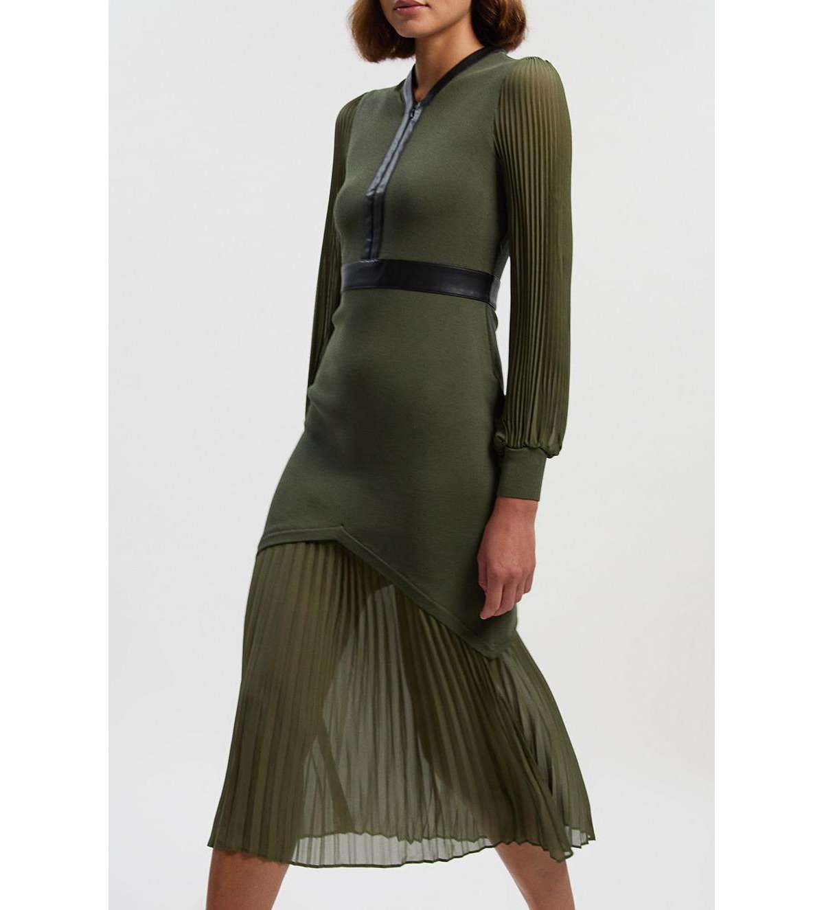 Karen Millen Women's Woven Sleeved Pleated Dress