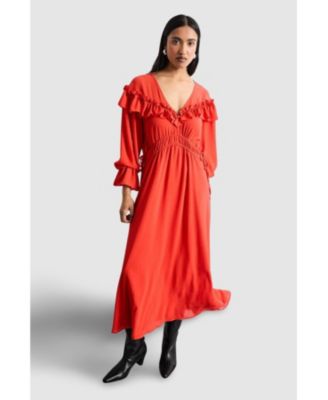Women's Ruffle Shoulder Detail Boho Maxi Dress