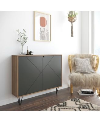 Slim 2-Door Storage Accent Cabinet, Floating And Wall Mount Bar.