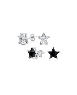 Set of 2 Small Clear Celestial USA CZ Star Stud Earrings Sterling Silver